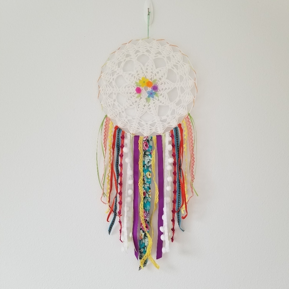 🌸 Medium One-of-a-kind Unique Handmade Boho Dream Catcher Wall Home Decor - Picture 4 of 7